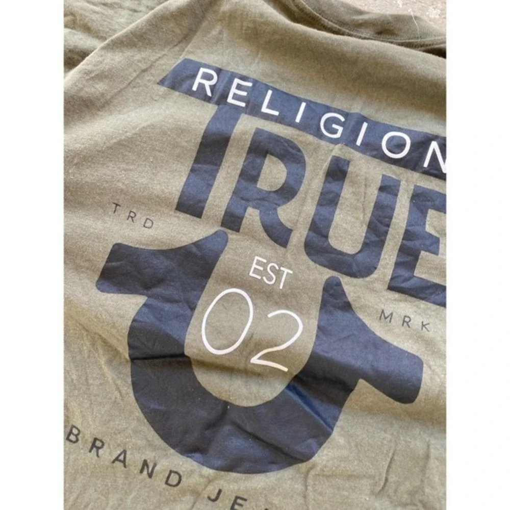 True Religion Shirt Mens XL Olive Green Graphic Tee Crewneck Casual Logo Cotton‎